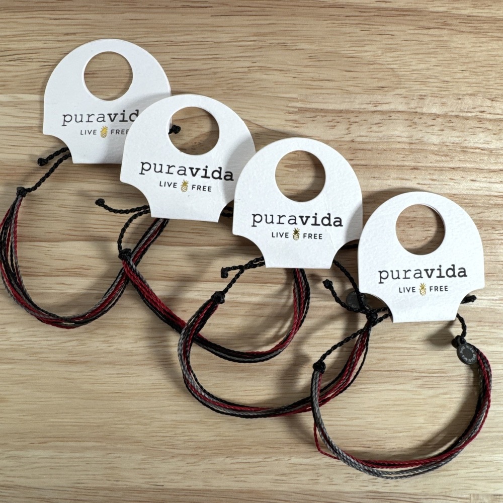Lot Of 4 - Pura Vida Live Free Slider Bracelet NWT Red Black And Gray Live Free